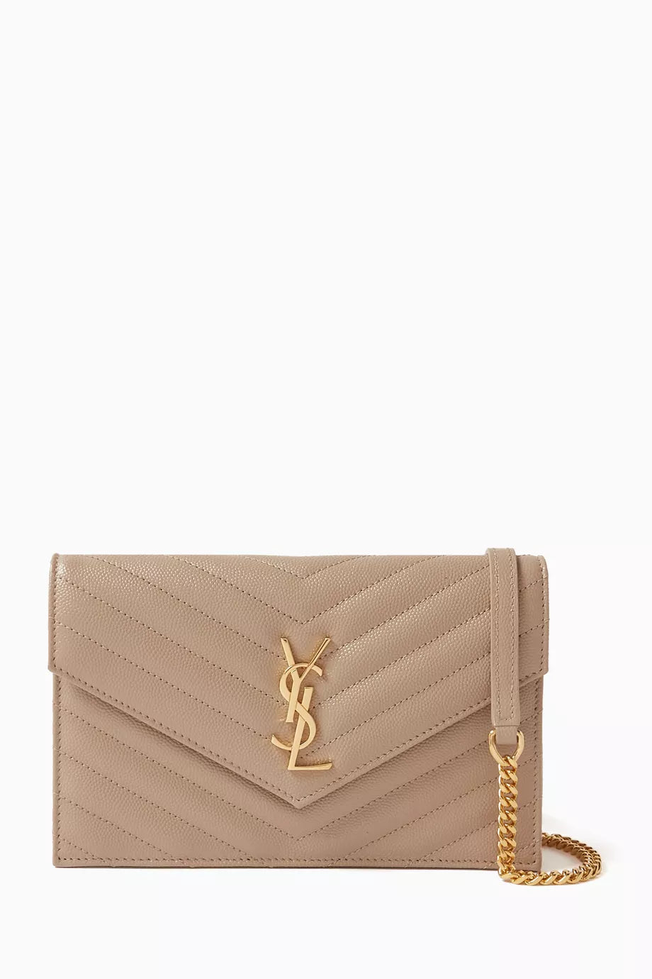Cassandre Matelassé Envelope Chain Wallet in Quilted Leather