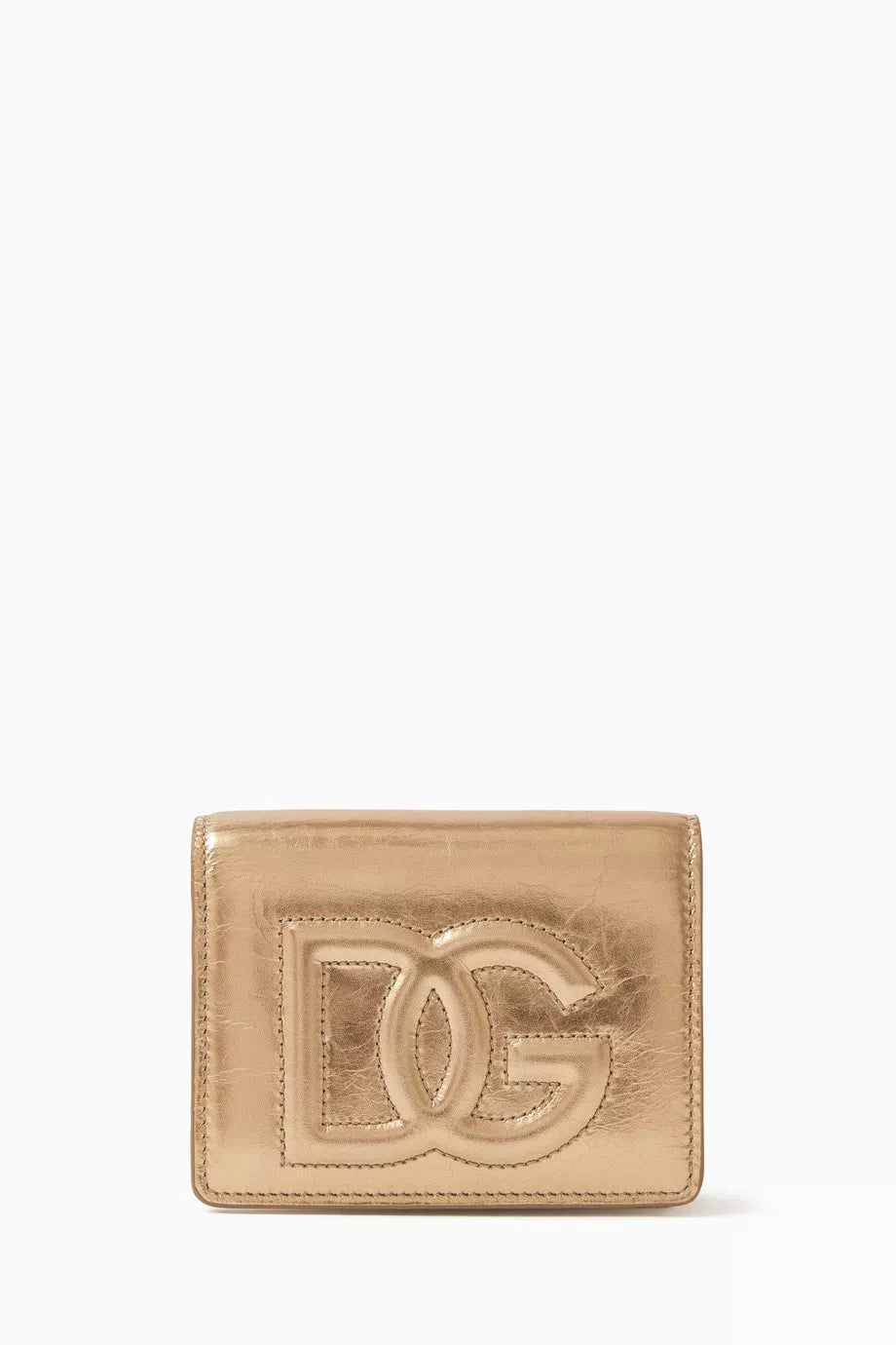 Small DG Logo Continental Wallet in Metallic Crackled Leather