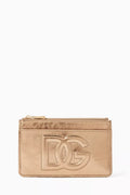 Medium DG Logo Card Holder in Metallic Crackled Leather