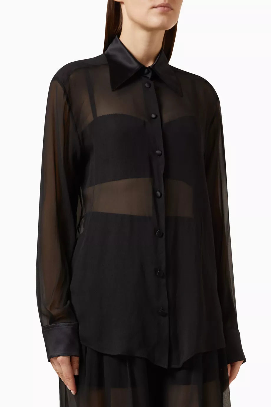 Satin Collar and Cuffs Shirt in Silk
