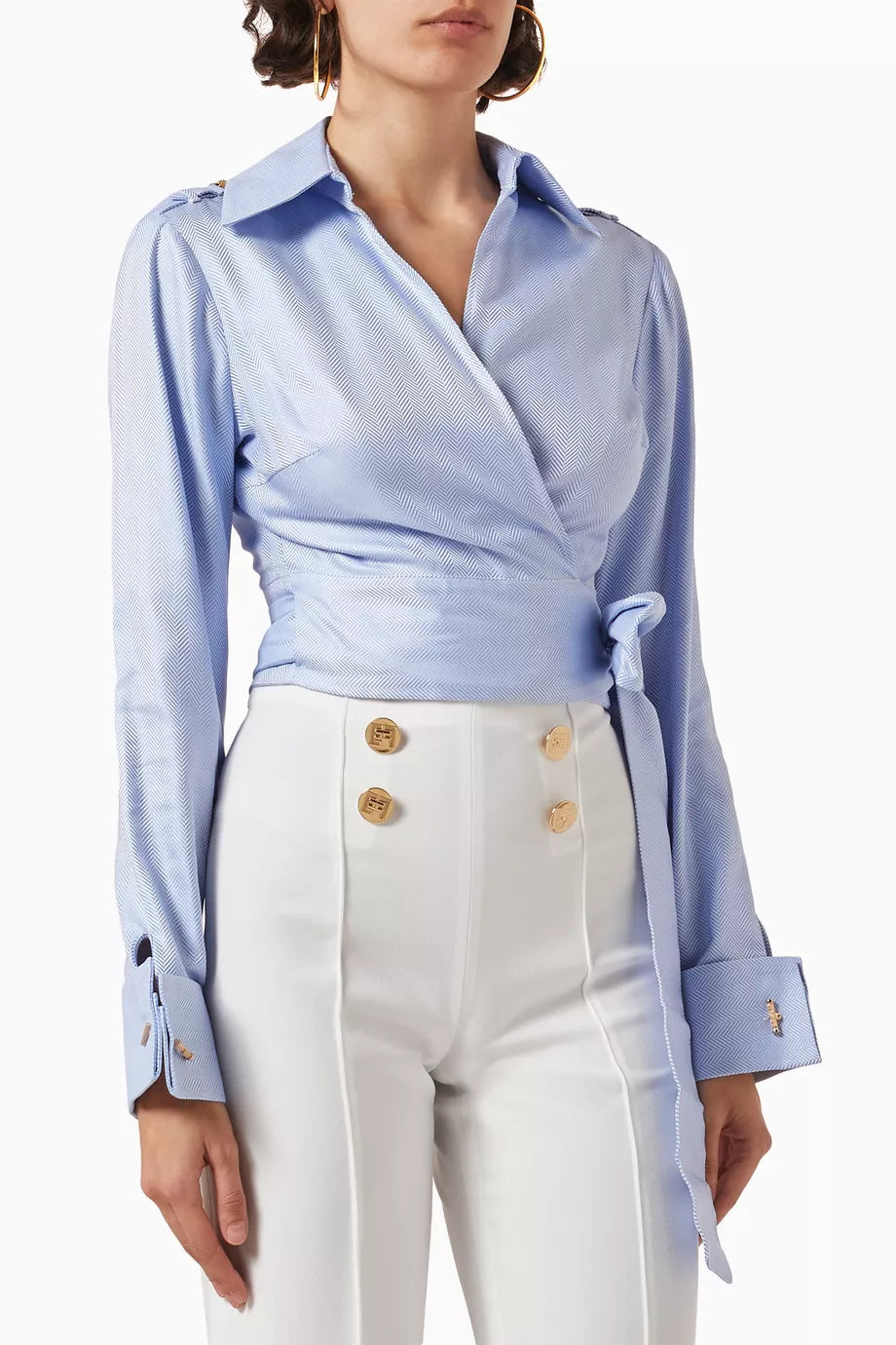 Crop Shirt in Herringbone Cotton