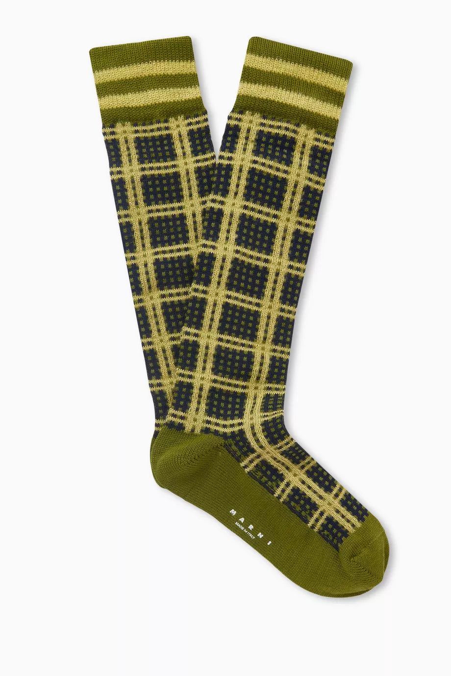 Check Pattern Mid-calf Socks in Ribbed Organic-cotton