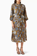 Printed Midi Dress in Silk-twill