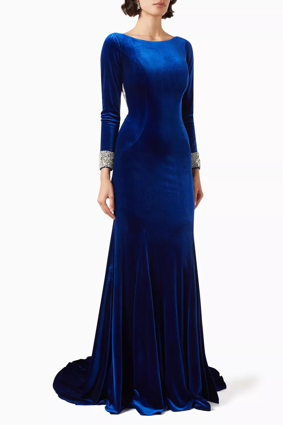 Open-back Embellished Mermaid Gown in Velvet