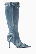 Cagole 90 Boots in Denim-print Nappa Lambskin