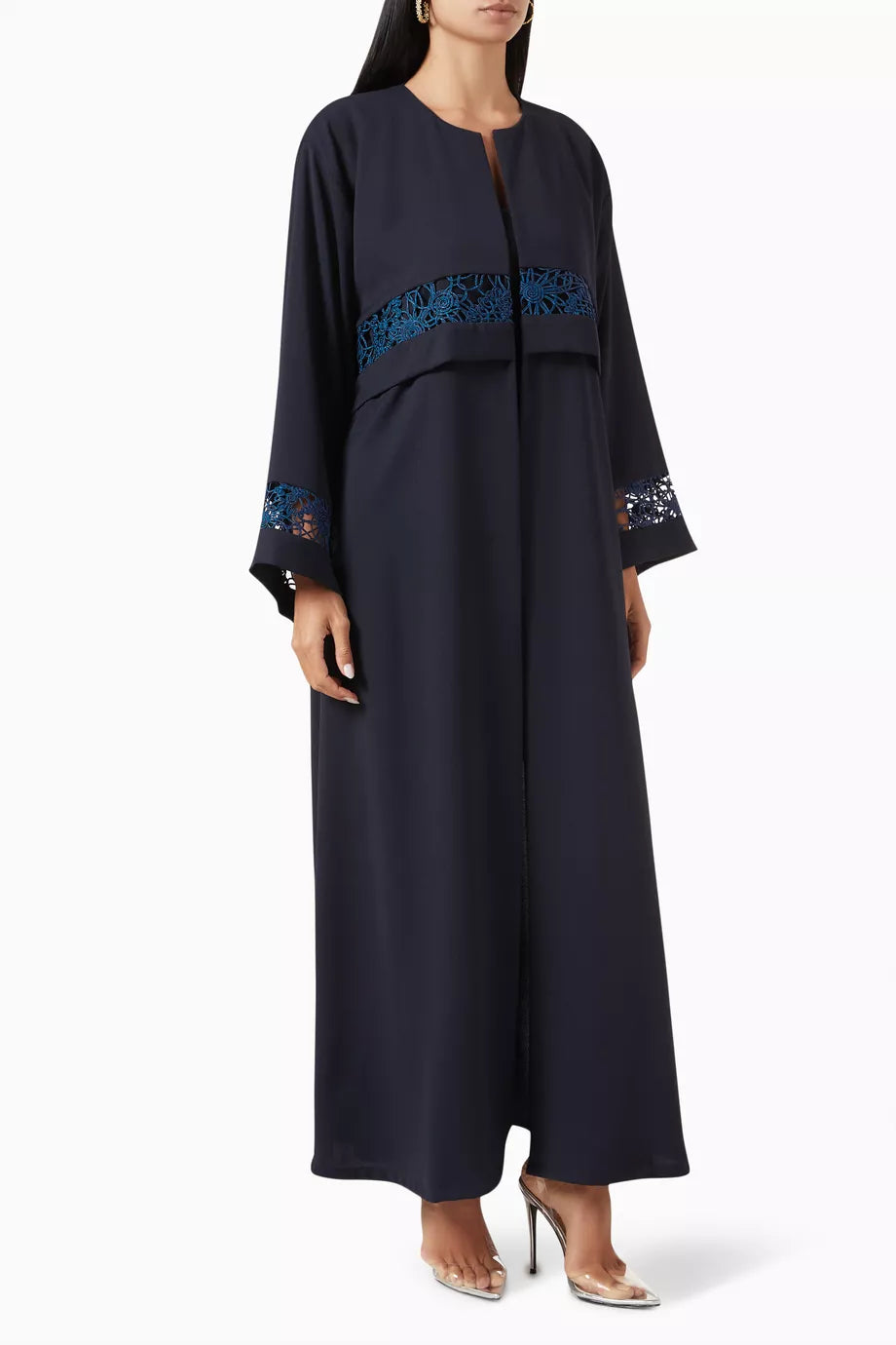 Lace Insert Abaya in Saudi-crepe