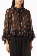Kahira Floral-print Top in Silk Georgette