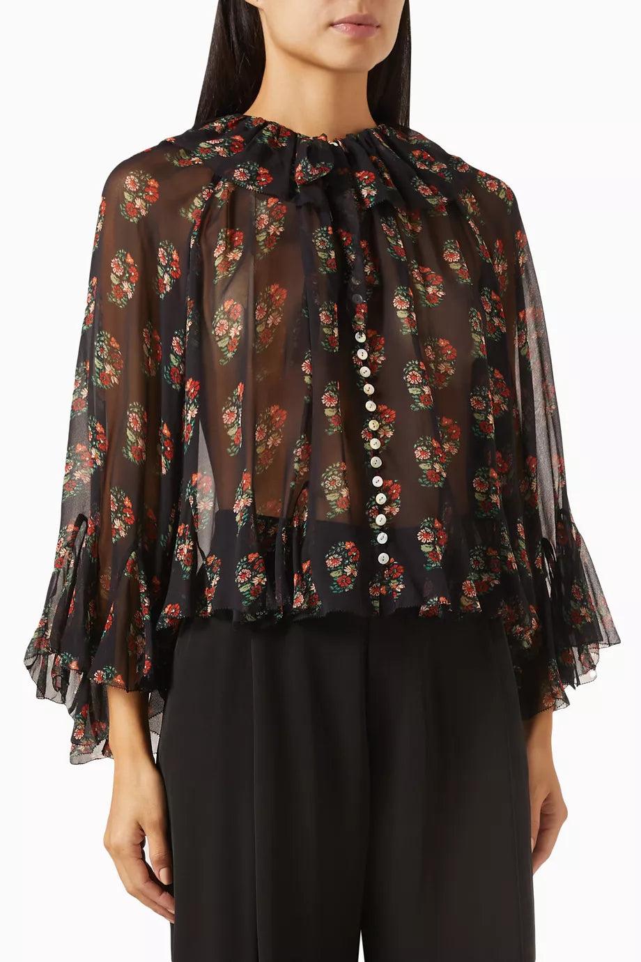 Kahira Floral-print Top in Silk Georgette