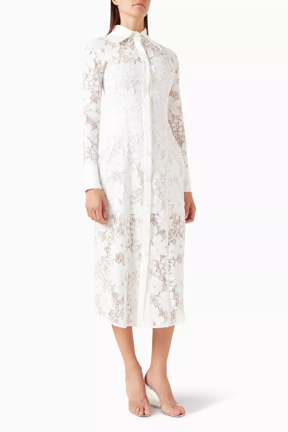 Floral Applique Shirt Dress in Lace