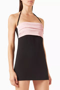 Gathered Two-tone Halter Mini Dress