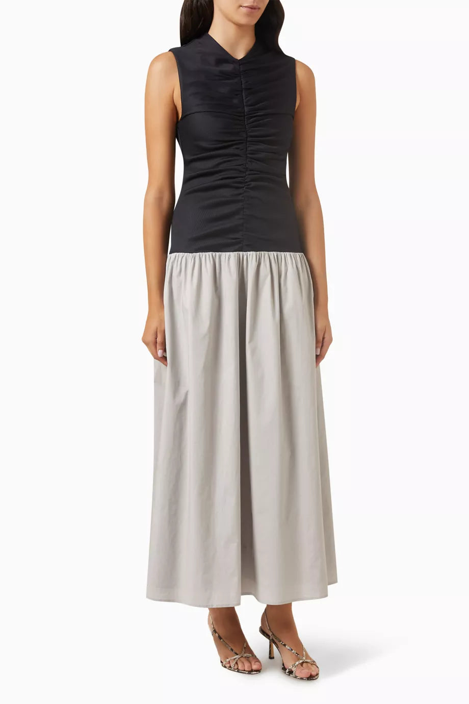 Isla Two-tone Midi Dress in Cotton-blend