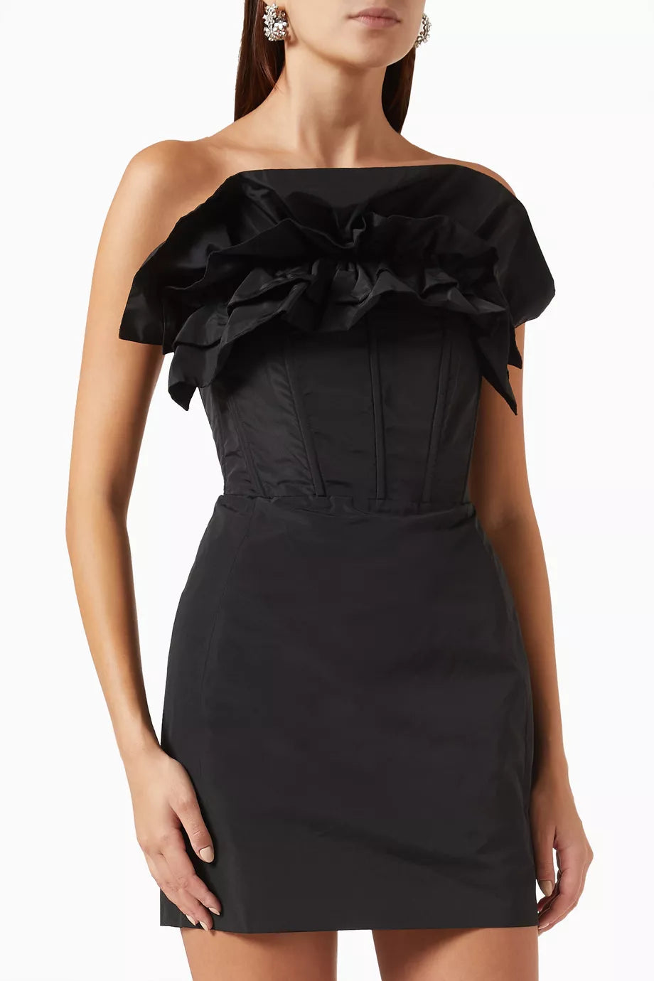 Bariore Ruffled Mini Dress in Taffeta