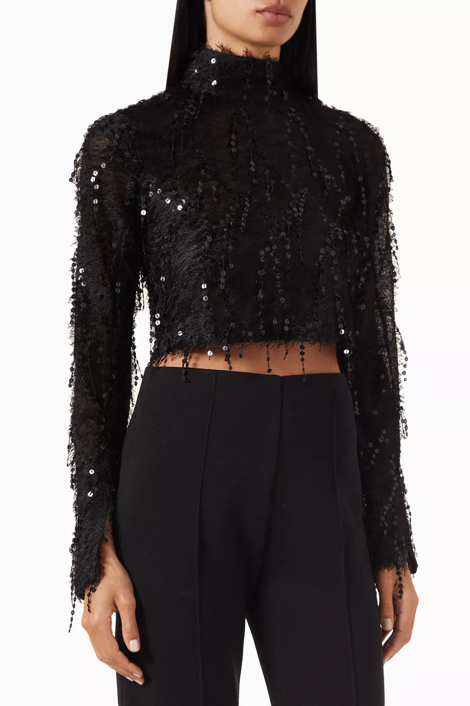 Mica Top in Sequined Sheer Fabric