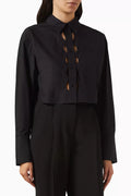 Josephine Scallop Cut-out Crop Shirt in Cotton Poplin
