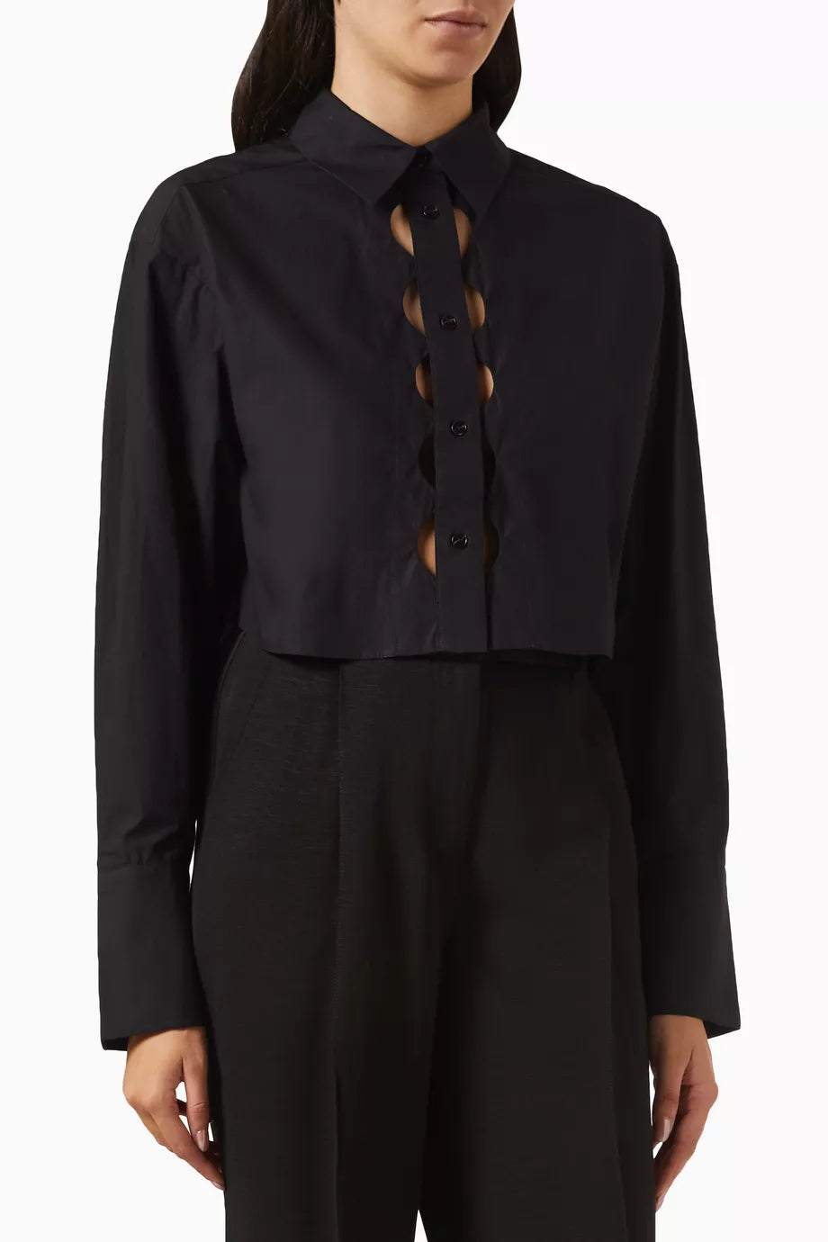 Josephine Scallop Cut-out Crop Shirt in Cotton Poplin