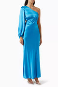 Ciel One Shoulder Open Back Maxi Dress in Silk