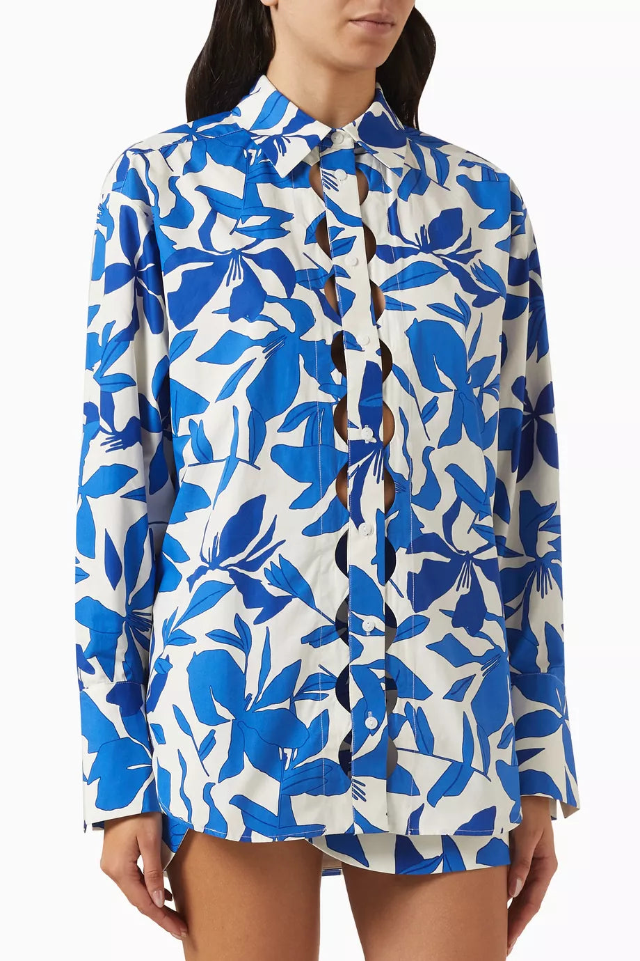 Bleue Scallop Cut-out Oversized Shirt in Cotton Poplin