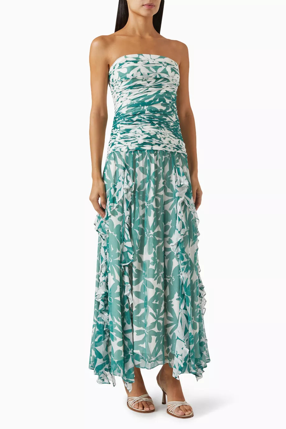 Marguerite Strapless Contrast Maxi Dress in Chiffon