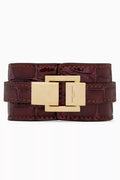Large Le Carré Bracelet in Croc-embossed Leather