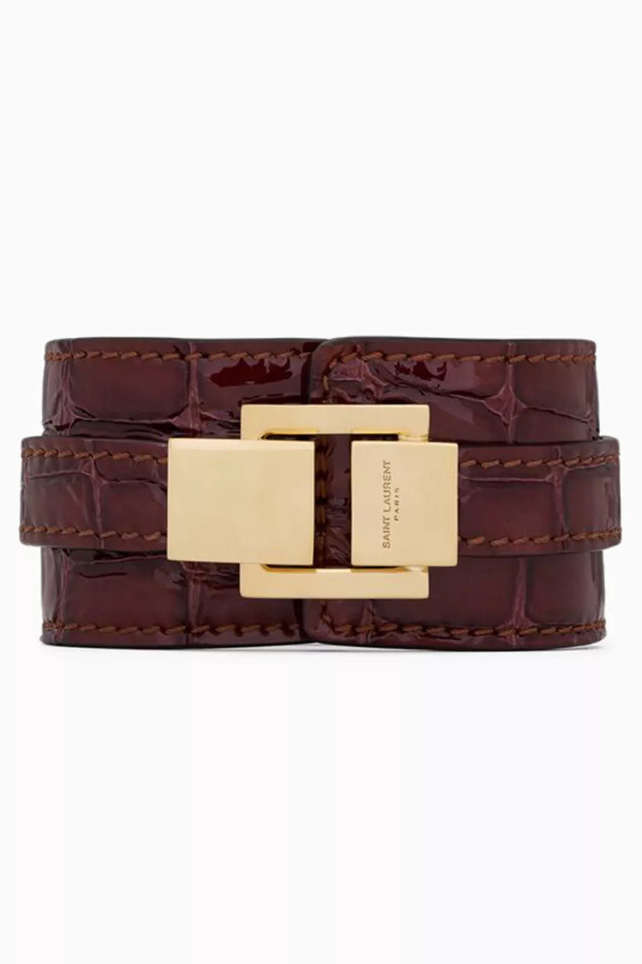Large Le Carré Bracelet in Croc-embossed Leather