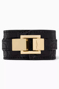 Large Le Carré Bracelet in Croc-embossed Leather