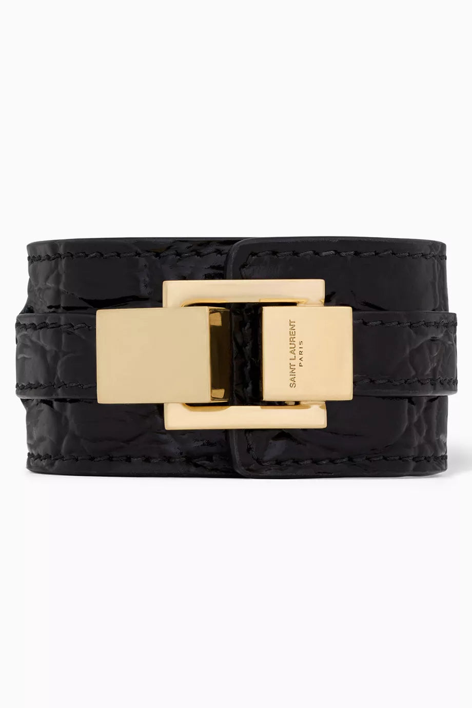 Large Le Carré Bracelet in Croc-embossed Leather