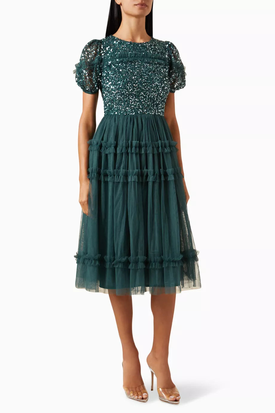 Sequin-embellished Ruffle Midi Dress