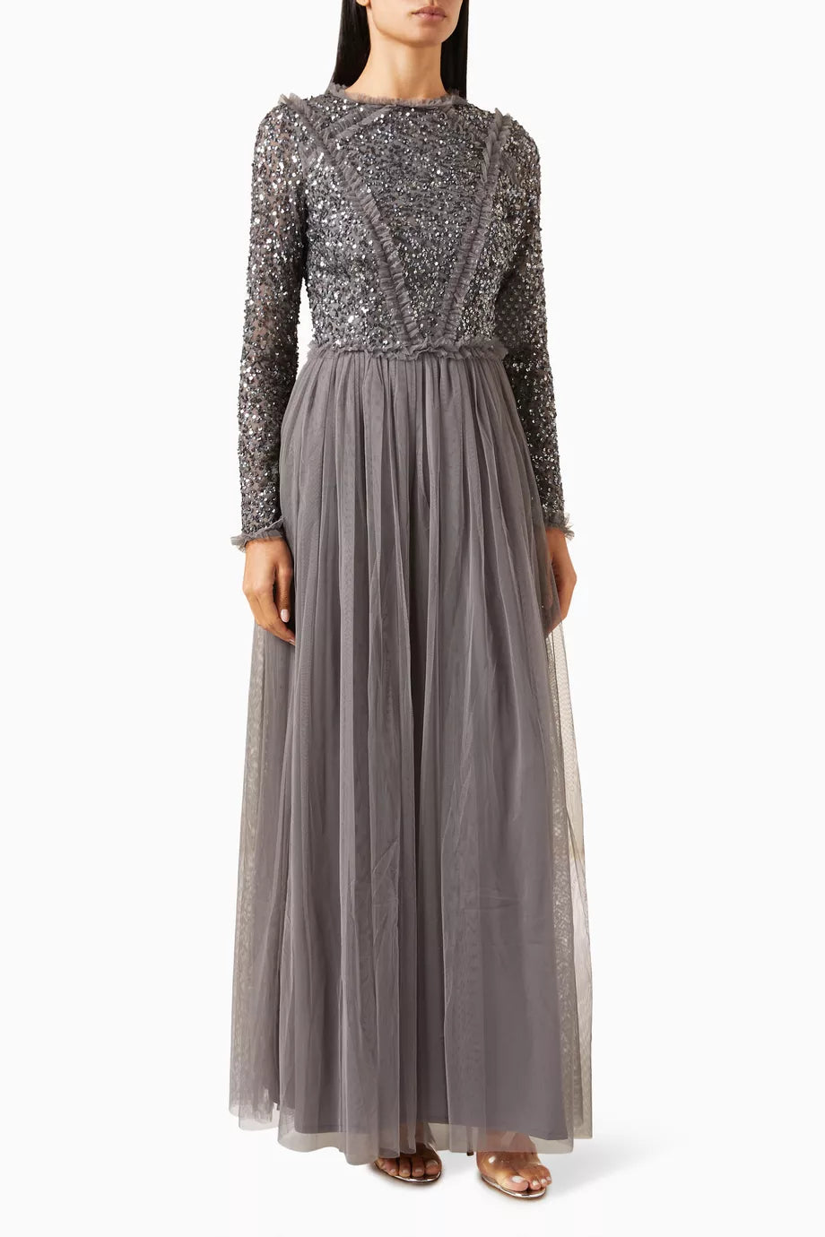 Sequin-embellished Ruffle Maxi Dress