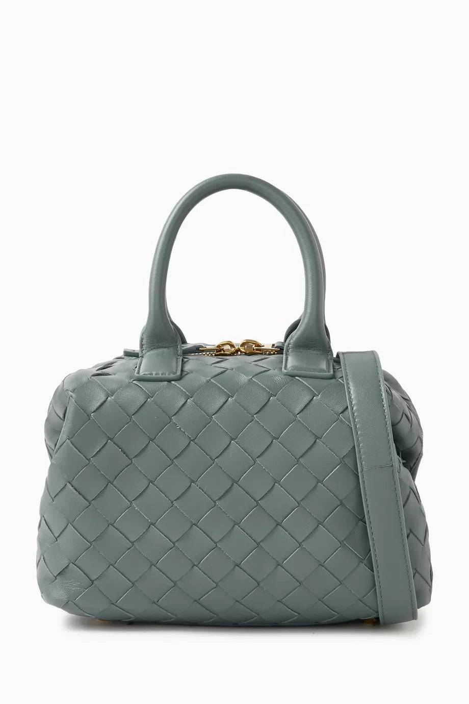 Mini Bauletto Bowling Bag in Intrecciato Leather