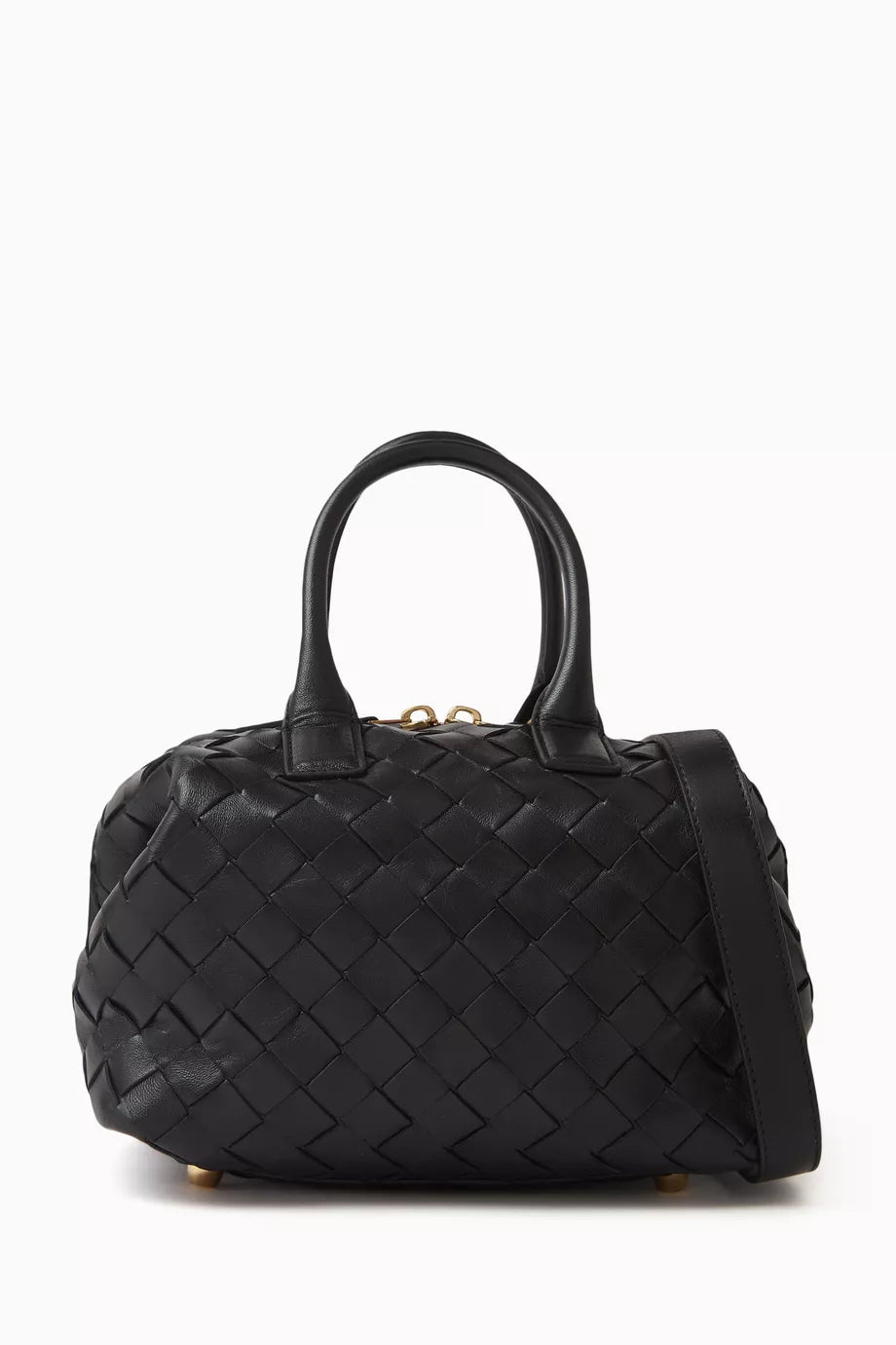 Mini Bauletto Bowling Bag in Intrecciato Leather