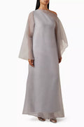 Layered One-shoulder Maxi Dress in Satin & Organza