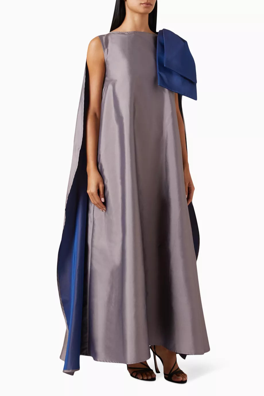Colour-block Cape Maxi Dress in Taffeta
