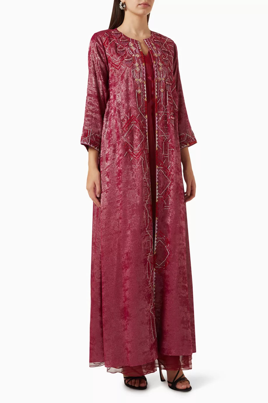 Embellished Kaftan Set in Metallic Crepe