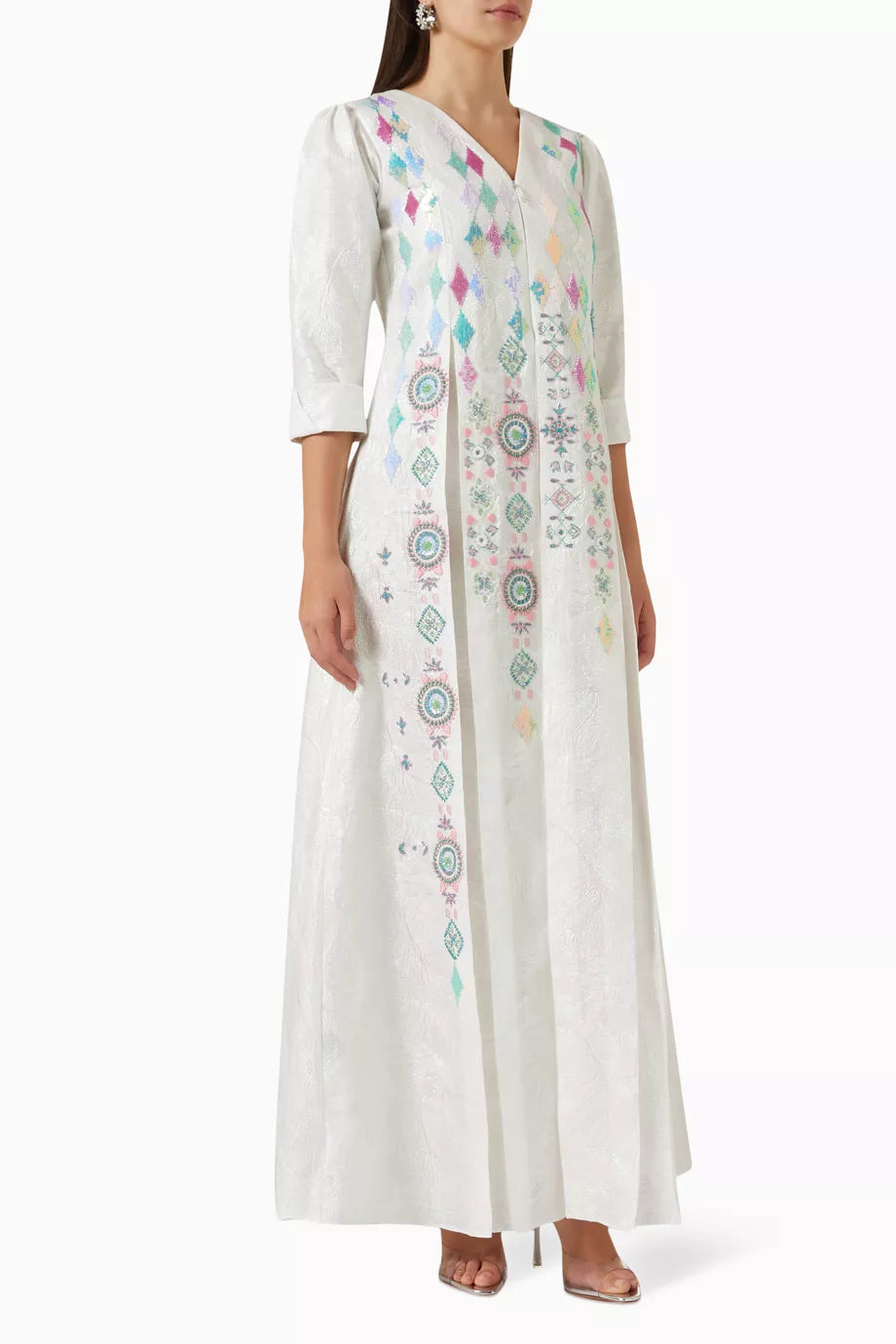 Embroidered Maxi Dress in Linen