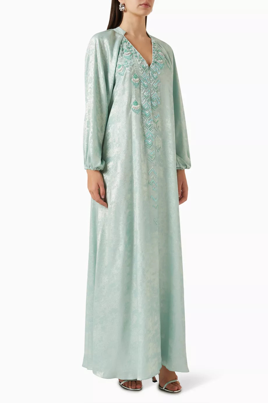 Embellished Maxi Dress in Metallic Crepe