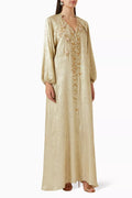 Embellished Maxi Dress in Metallic Crepe