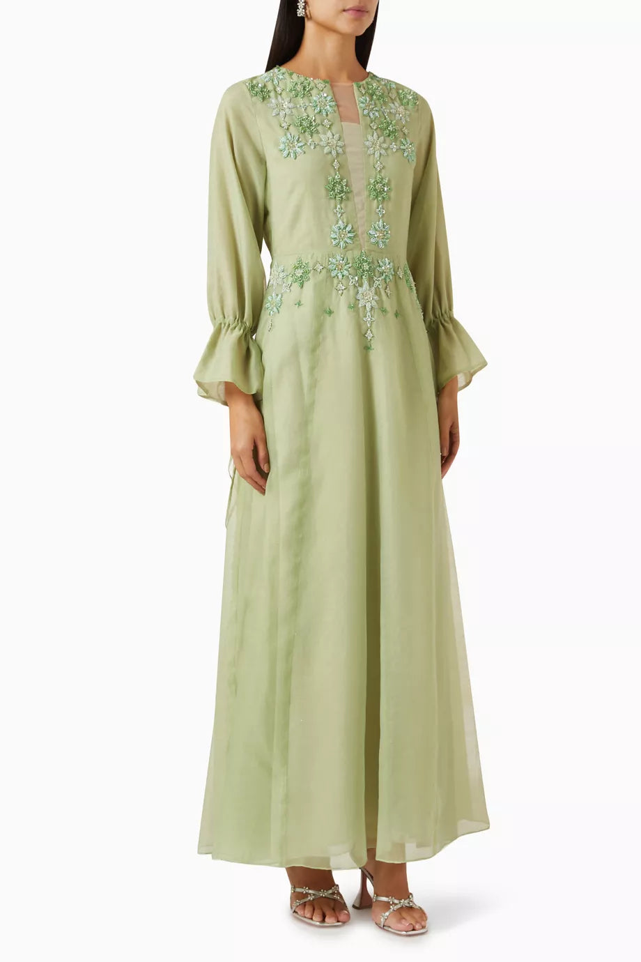 Floral Bead-embellished Maxi Dress in Organza