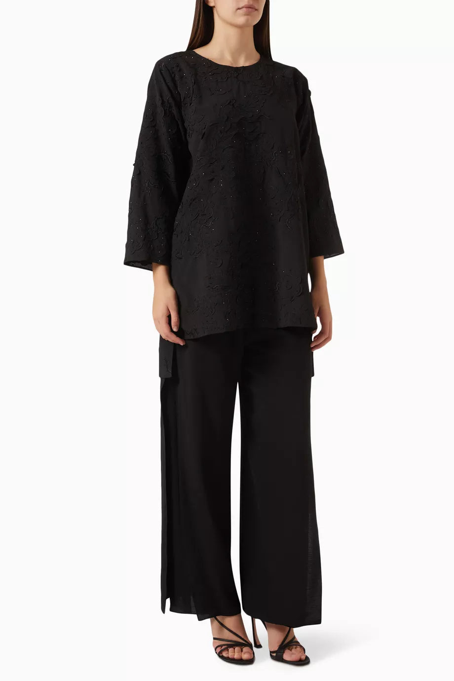 2-piece Embellished Top & Pants Set in Cotton-blend