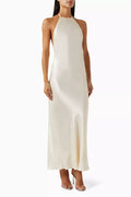 La Lune Low Back Halter Neck Midi Dress