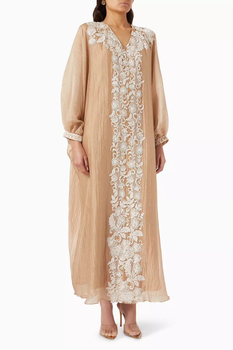 Floral Lace Kaftan in Glitter Organza