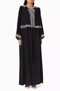 Floral-embroidered Abaya in Crush-cotton
