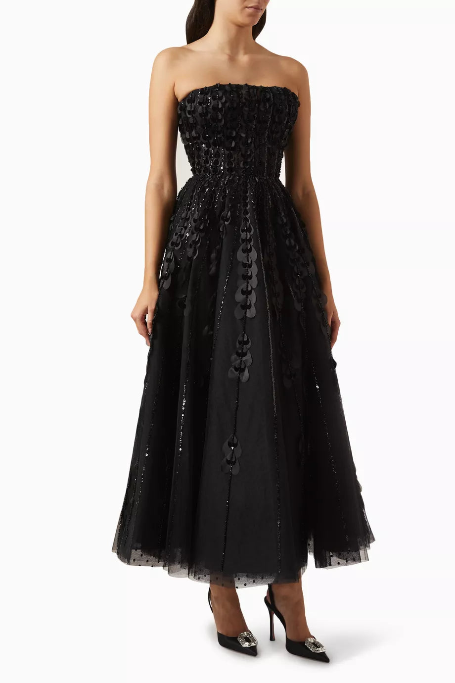 Beaded Strapless Maxi Dress in Tulle