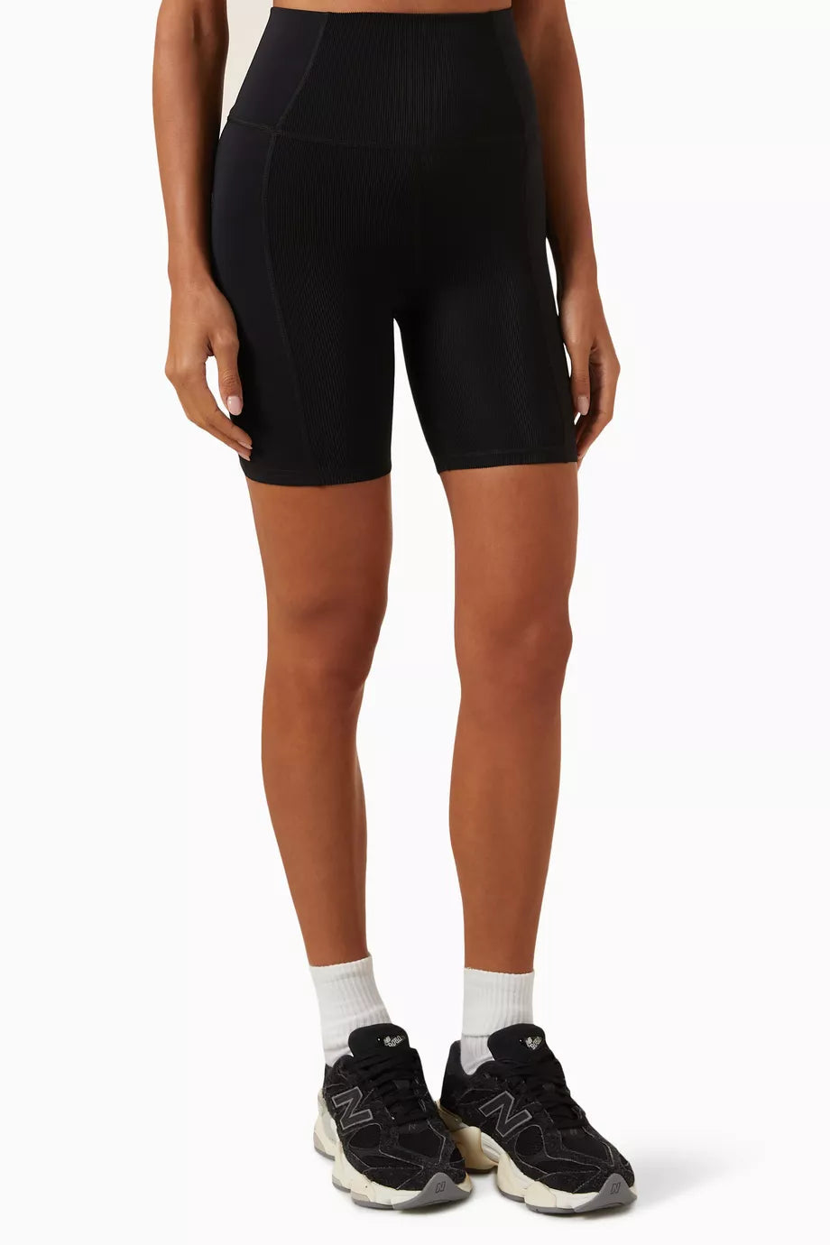 Jen Blocked Active Biker Shorts in Ribbed-neoprene