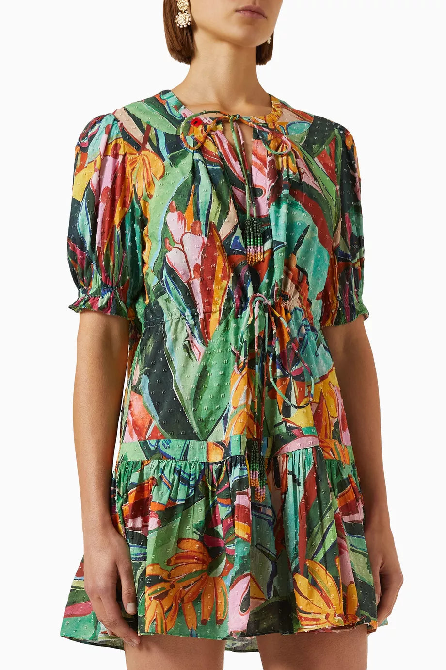 Banana Foliage Mini Dress in Cotton