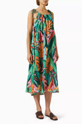 Banana Foliage Midi Dress in Cotton Blend