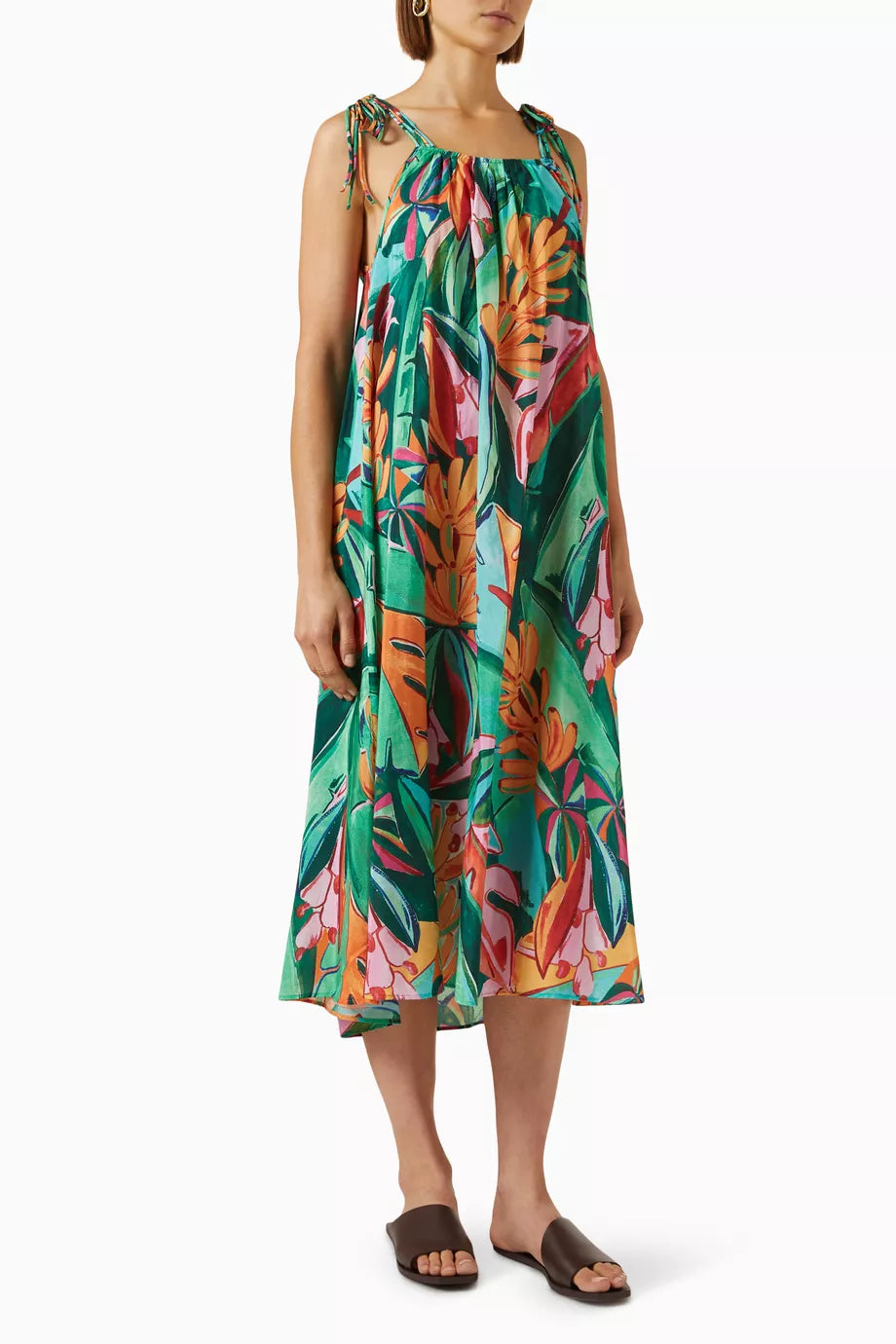 Banana Foliage Midi Dress in Cotton Blend
