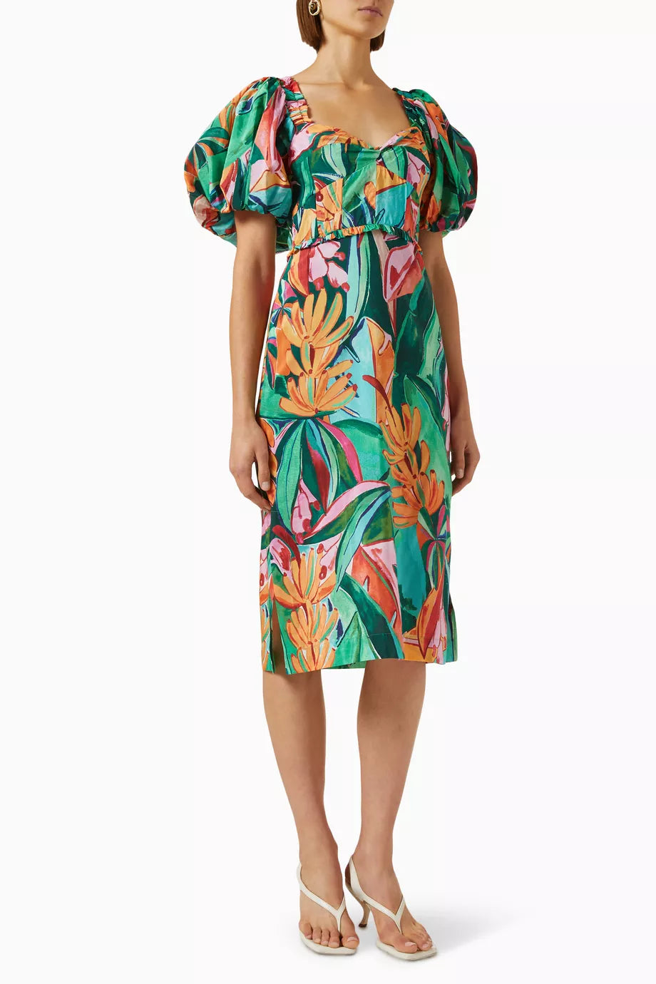Banana Foliage Midi Dress in Cotton Blend
