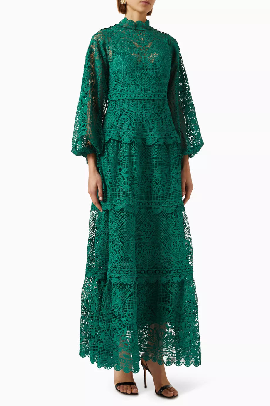 Long-sleeve Maxi Dress in Guipure Lace