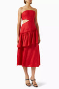 Cut-out Strapless Midi Dress in Linen