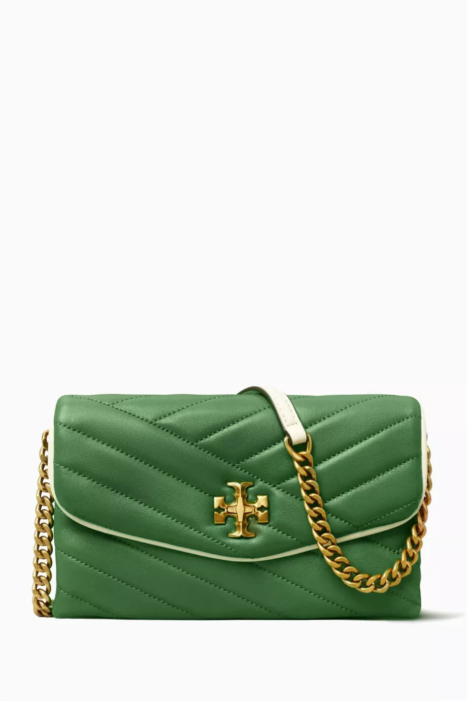 Kira Chevron Pop Edge Chain Wallet in Quilted Leather